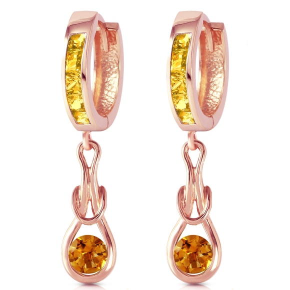 GOLD HUGGIE EARRINGS WITH DANGLING CITRINES